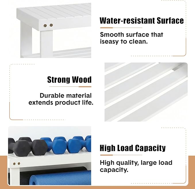 GAOMON Sturdy 3-Tier Bamboo Shoe Rack Bench – Modern Entryway Organizer with Seat & Storage Shelf, Holds up to 130kg, Perfect for Closet, Bedroom, Living Room, 28.7 x 50 x 45.3 cm – White