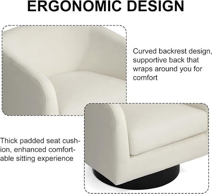 Swivel Barrel Accent Chair, Modern Round Chenille Fabric Arm Chair for Living Room, Bedroom, Comfy Club Reading Chairs for Adults（Velvet Ivory, Set of 2