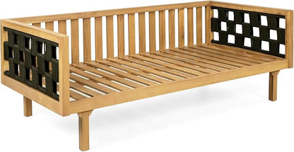Merax Outdoor 3 Seater Daybed, Acacia Wood Patio Day Bed Couch Sofa with Cushions & Stylish Rope Weave Armrest, 67.5" L Outdoor Seating for Gardern Deck Porch Balcony, Beige