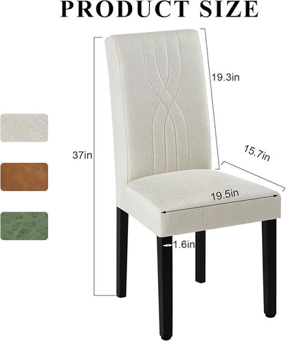 VECELO Upholstered Dining Chairs Set of 2, Modern Fabric and Solid Wood Legs & High Back for Kitchen/Living Room- Beige