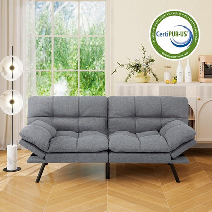Vipbear 71" Futon Sofa Bed - Convertible Sofa Beds/Adjustable Backrest & Armrest,Detachable Cushion, Loveseat Sleeper for Small Spaces, Apartments & Offices, Silver Grey Futons