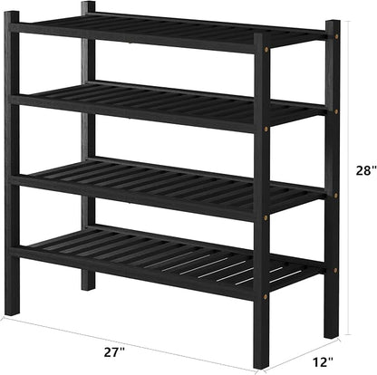 ROMGUAR CRAFT 4 Tier (Thick) Bamboo Shoe Rack for Closet Free Standing Wood Shoe Shelf for Entryway Small Space Stackable 27"x12"x28" (Blackl)