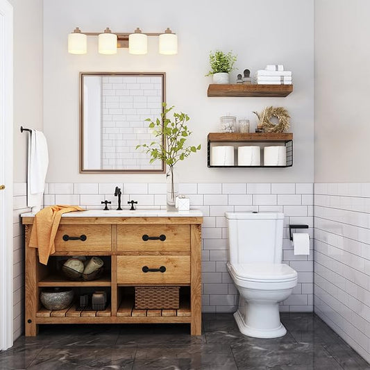 QEEIG Bathroom Shelves Over Toilet - Wall Mounted Floating Shelves Toilet Paper Storage Small Farmhouse Decor Shelf 16 inch Set of 2, Rustic Brown (019-BN2)