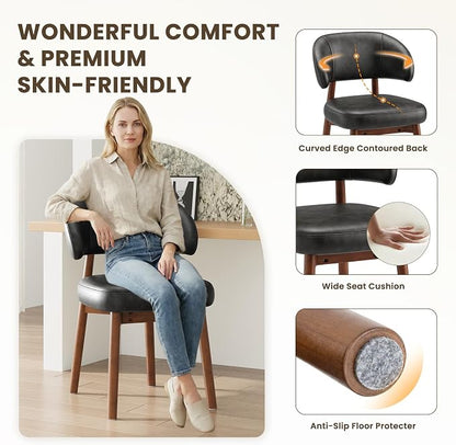 MALOL Wooden Dining Chairs Set of 2, Modern Upholstered Dining Room Chair, PU Leather Kitchen Side Chairs with Curved Open Back for Living Room/Restaurant/Cafe, Black