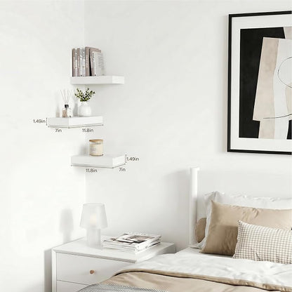 White Floating Shelves for Wall,Set of 3,11.8 Inches Wall Mounted Shelves Over Toilet Farmhouse Home Decor Display