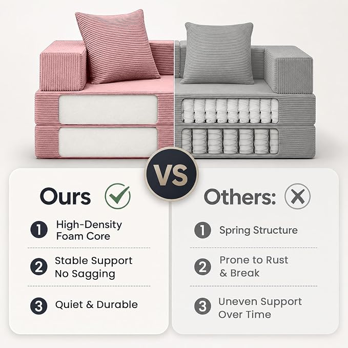 COMAX Futon Sofa Bed, Convertible Sofa Bed, Folding Boneless Couches | Boneless Couch for living room, 4‑in‑1 Fold Out Small Foldable Loveseat Floor Sleeper Mattress Lounge Space‑Saving, Pink