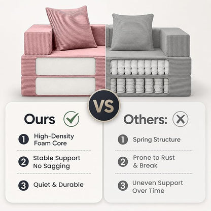 COMAX Futon Sofa Bed, Convertible Sofa Bed, Folding Boneless Couches | Boneless Couch for living room, 4‑in‑1 Fold Out Small Foldable Loveseat Floor Sleeper Mattress Lounge Space‑Saving, Pink