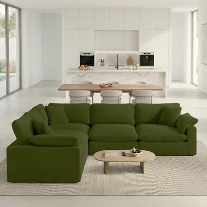 211.6" Cloud Modular Sectional Sofa,Green Down Filled Sofa 5 Seat,Minimalist Sofa Cover Washable and Replaceable Couches for Living Room,Sectional Sofa Deep Seat