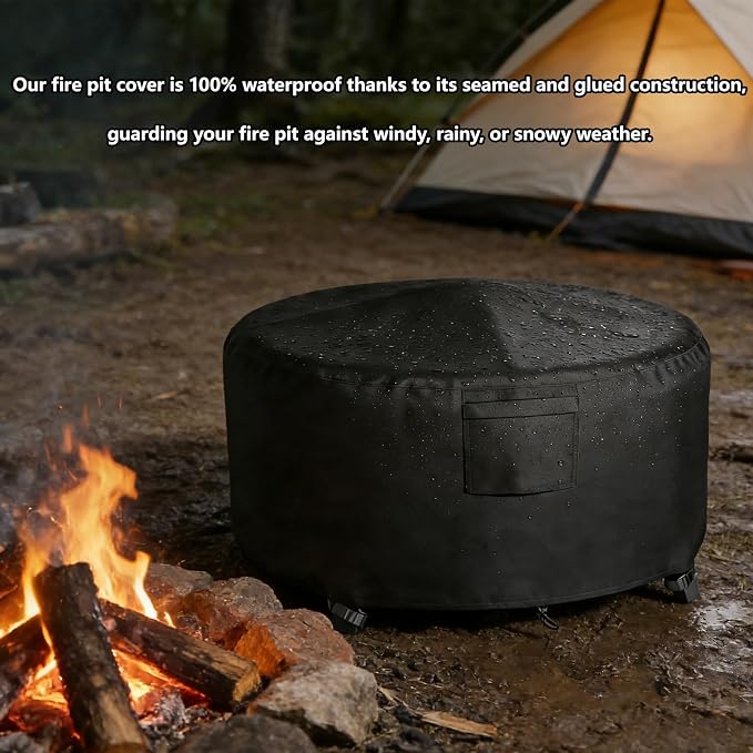 Chinchilla Heavy Duty 36 Inch Round Fire Pit Cover - 100% Waterproof & Weatherproof 600D Oxford Fabric, Durable All-Season Protection for 33/34/35/36 Inch Propane Fire Pits and Tables