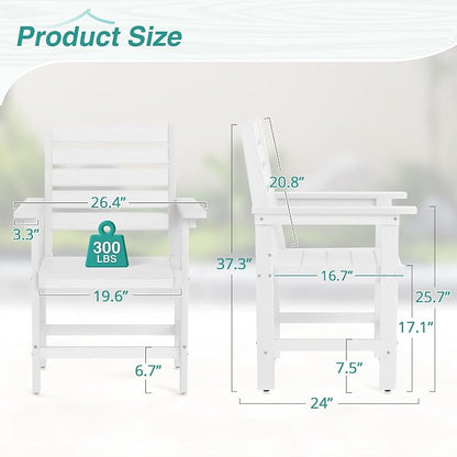 Patio Dining Chairs Set of 2, HDPS Weather Resistant Outdoor Chairs with Armrest, Heavy Duty 300LBS Support Patio Chairs for Backyard Deck Porch Balcony, White