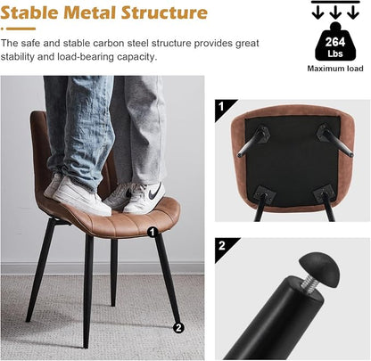CLIPOP Dining Chairs Set of 6, Faux Leather Dining Chairs with Upholstered Seat, High Back Comfy Cushion, Metal Leg, Accent Kitchen Side Chair for Living, Restaurant & Meeting Room, Brown