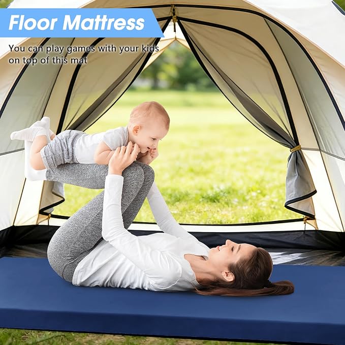 CYMULA 3 Inch Memory Foam Camping Pad, Camping Essentials Roll Up Floor Mat for Car Camping, Cot, Tent, Truck, Travel and Guest Use, Non-Slip Waterproof Bottom, Removable Cover
