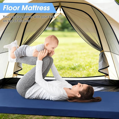 CYMULA 3 Inch Memory Foam Camping Pad, Camping Essentials Roll Up Floor Mat for Car Camping, Cot, Tent, Truck, Travel and Guest Use, Non-Slip Waterproof Bottom, Removable Cover