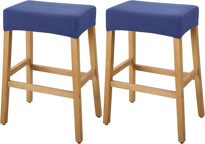 YISUN Stool Covers Rectangle - 2 Pack Stretch Waterproof Saddle Seat Cover Counter Bar Stools Bar Chairs Covers Kitchen Island Chairs Cushion Protector (2, Navy Blue)