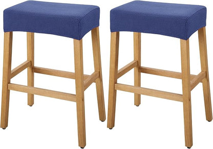 YISUN Stool Covers Rectangle - 2 Pack Stretch Waterproof Saddle Seat Cover Counter Bar Stools Bar Chairs Covers Kitchen Island Chairs Cushion Protector (2, Navy Blue)