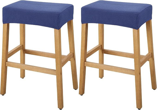 YISUN Stool Covers Rectangle - 2 Pack Stretch Waterproof Saddle Seat Cover Counter Bar Stools Bar Chairs Covers Kitchen Island Chairs Cushion Protector (2, Navy Blue)