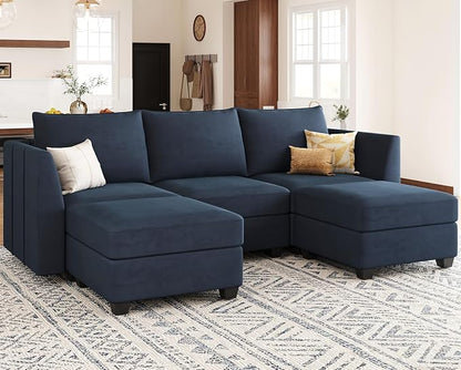 Belffin Modular Sectional Sofa with Double Chaise Velvet U Shaped Sofa Reversible Sectional Couch with Storage Blue