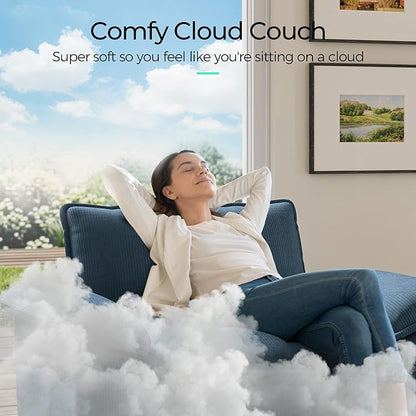 LINSY HOME Modular Sectional Sofa 5 Seat Couch Corduroy Cloud Couch with Deep Seat, Modern V-Shaped Cloud Couch for Living Room, Office, Bedroom, Blue