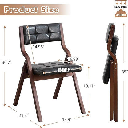 2-Pack Folding Dining Chairs with Cushion,Faux Leather Padded Foldable Dining Chairs,Portable Wooden Folding Chairs for Dining Rooms Kitchen Wedding and Party Indoor Black