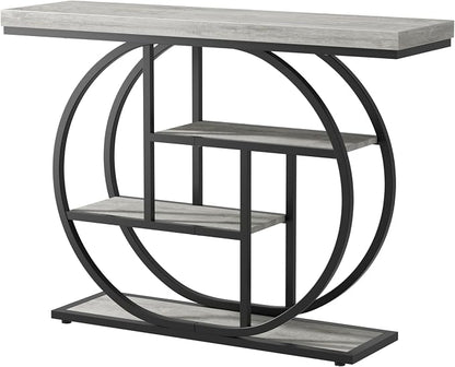 Shintenchi 41.3 inches Console Table with Storage, Industrial Entryway Table, 4-Tier Shelves Sofa Table Behind Couch, Narrow Wood Accent Table for Living Room, Entryway, Entrance, Hallway, Foyer, Grey