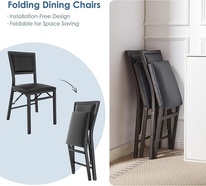 VECELO Folding Dining Chairs Set of 4, Metal Padded Foldable Seating with Comfortable Faux Leather, Space-Saving Portable Guest Seats for Kitchen & Office, No Assembly, Black