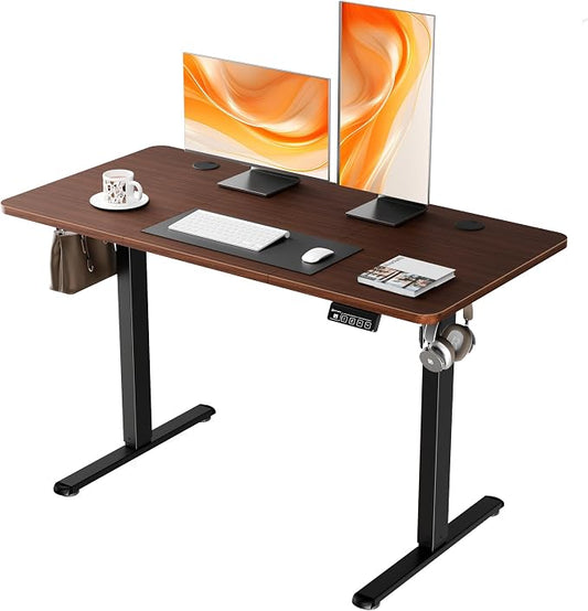 ERGOMAKER Electric Standing Desk, 47.2" x 23.6" Height Adjustable Sit Stand Desk with Splice Board for Home Office, Computer Desk Memory Preset (Black Frame, Walnut Desktop)