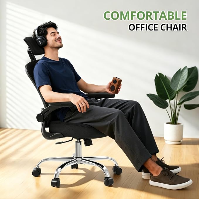 Office Chair, Ergonomic Desk Chair, 330LBS Capacity, High Back Computer Chair for Long Hours Comfortable, Rolling Swivel Executive Task Chair for Home Office with Flip-up Armrests