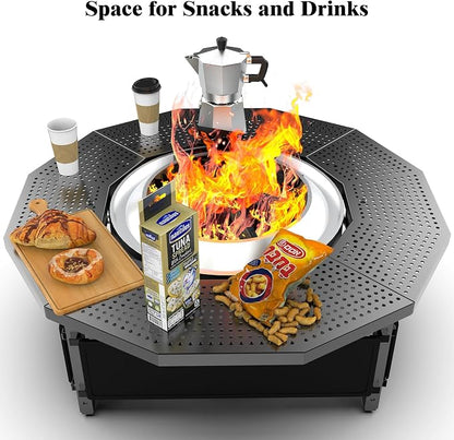 Surround Tabletop Use for Solo Stove Bonfire Ranger 2.0 and Mesa, Accessories for Solo Stove, Fire Pit Surround Table Adjustable with UV-Resistant Outdoor Fabric, Thick Metal Black