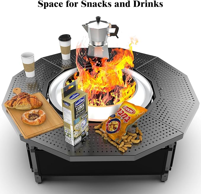 Fire Pit Surround Tabletop Use for Solo Stove Bonfire Ranger Yukon 2.0, Adjustable Surround Tabletop for Solo Stove Mesa with UV-Resistant Outdoor Fabric, Metal Black for Indoor Outdoor Use