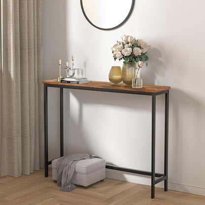 VASMIA Console Table, Entryway Table, Narrow Sofa Table, 39" Hallway Table for Entryway, Living Room, Bedroom, Foyer, Rustic Brown and Black
