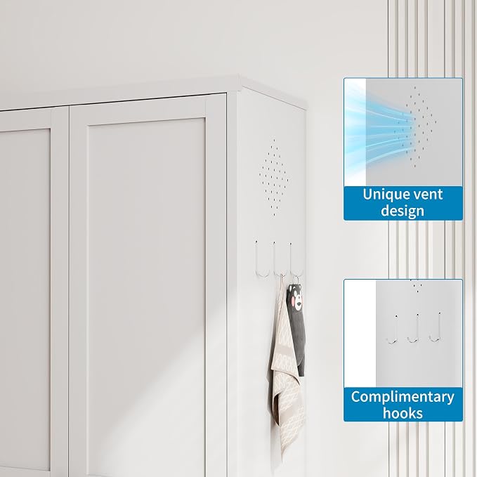 61" H White Metal Kicthen Pantry Storage Cabinet 5-Tier Cupboard | Pantry with 2 Doors & 4 Adjustable Shelves, Tall Metal Locker for Kitchen, Living Room, Garage, Assembly Require