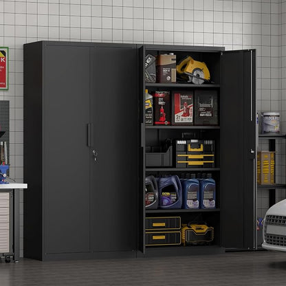 72''H Garage Storage Cabinet with Lock, 18'' Deep Metal Storage Cabinets with Doors and 4 Adjustable Shelves, Steel Locking Cabinet, Tool Cabinet for Laundry Room, Garage, Home Office, Black