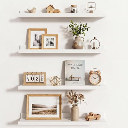 Axeman Picture Ledge Shelf | 24 Inch White Floating Shelves Set of 4 | Rustic Wood Wall Shelves with Lip | 24" White Picture Shelves for Wall with Ledge | Photo Shelves