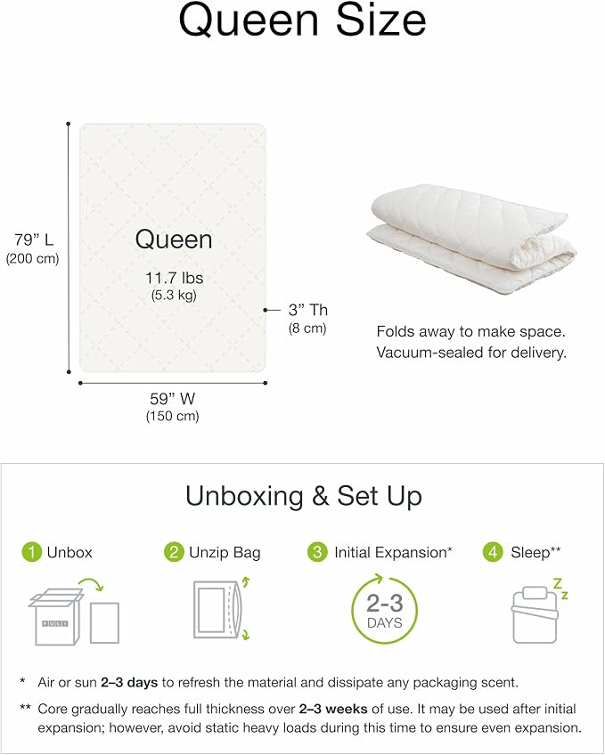 FULI Premium Japanese Futon Bed, Foldable Floor Bed, Wavy Foam Core Portable Sleeping Pad Shikibuton, Made in Japan (Queen)