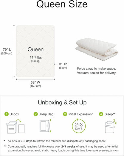 FULI Premium Japanese Futon Bed, Foldable Floor Bed, Wavy Foam Core Portable Sleeping Pad Shikibuton, Made in Japan (Queen)