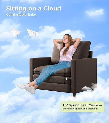 Welzona 3-Layers Cloud Accent Chair, 33" Reading Chair for Bedroom, Living Room - Tool-Free Assembly with Teddy Fabric Couch Chair - Brown - Arm Chairs - Removable Washable Covers - 450lb Capacity