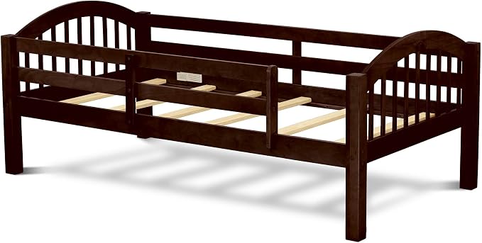 East West Furniture VEB-08-TU Solid Wood Bunk Beds Twin Over Twin with Guard Rail and Trundle, Java Finish