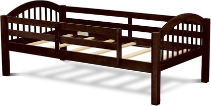 East West Furniture VEB-08-TU Solid Wood Bunk Beds Twin Over Twin with Guard Rail and Trundle, Java Finish