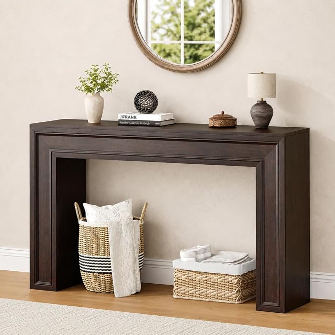 Rresyet 55 Inch Long Console Table, Sofa Table Behind Couch, Entryway Table, Farmhouse Entryway Table for Entrance, Hallway, Living Room (Cherry)