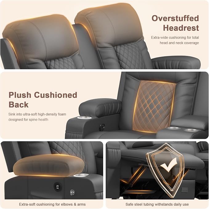 YONISEE Living Room Furniture Set, Loveseat Recliner 2 Seater and 360° Swivel Recliner Chair with Massage, Luxury Reclining Sofa 2PC Set for Living Room (2+1, Dark Gray)