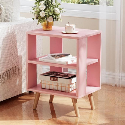 Huhote Kids Nightstand, 2-Tier Night Stand with Open Storage, Modern Side Table for Bedroom, Study Room, Small Spaces, Pink