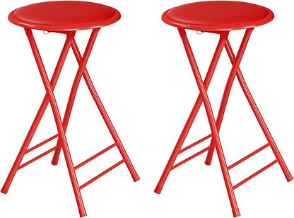 Lavish Home Folding Stool - Set of 2 Counter Height Bar Stools – 24-Inch Backless Folding Chairs with 225lb Capacity for Kitchen, Rec Room, or Game Room (Red)