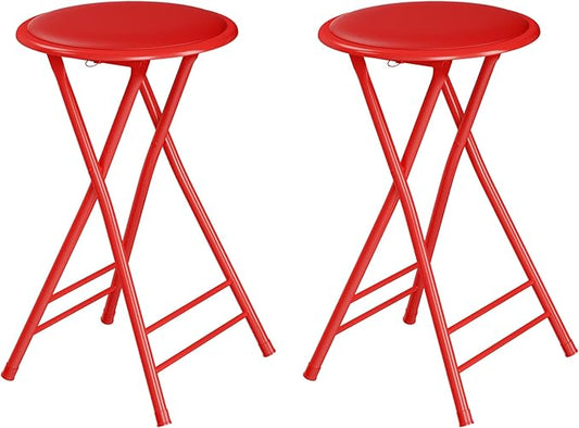 Lavish Home Folding Stool - Set of 2 Counter Height Bar Stools – 24-Inch Backless Folding Chairs with 225lb Capacity for Kitchen, Rec Room, or Game Room (Red)