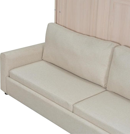 MERITLINE Queen Murphy Bed with Couch and LED Lighting,Solid Wood Folding Murphy Wall Bed Cabinet with Sofa
