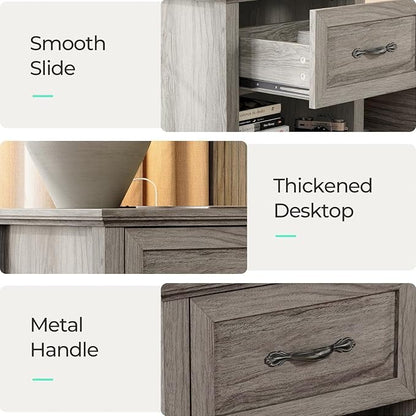 LINSY Night Stands Set of 2, 18.9" Farmhouse Wood Side Tables with Type-C Charging Station, Drawer & Open Storage Shelf – Perfect for Bedroom, Living Room, Sofa, or Office