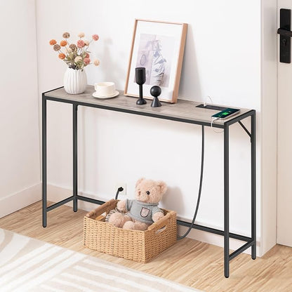 MAHANCRIS Console Table, Narrow Sofa Table, 43.7” Entrance Table with Power Station, Behind Couch Table, Simple Style, for Living Room, Hallway, Entryway, Foyer, Greige and Black CTHG112E01