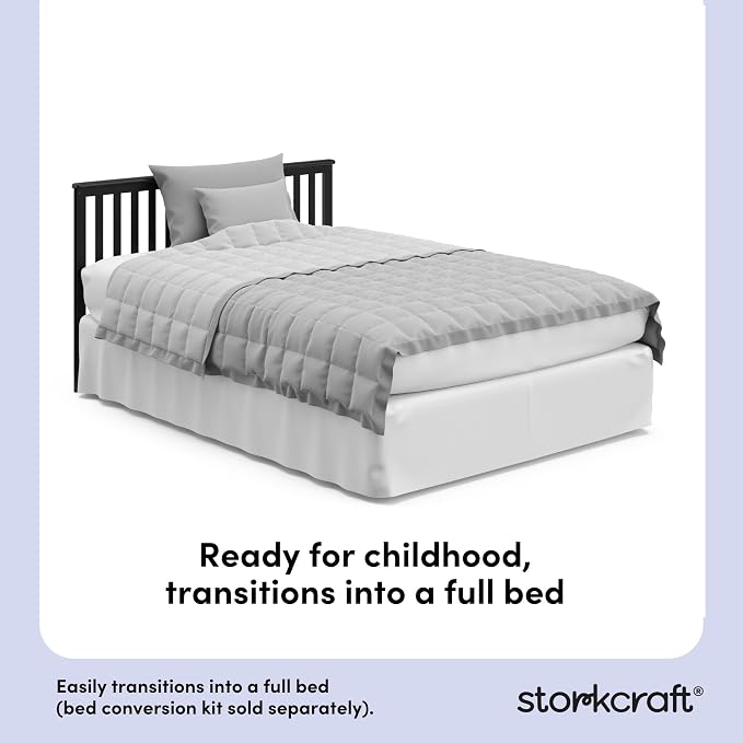 Storkcraft Hillcrest 4-in-1 Convertible Crib (Black) - Converts to Daybed, Toddler Bed, and Full-Size Bed, Fits Standard Full-Size Crib Mattress, Adjustable Mattress Support Base