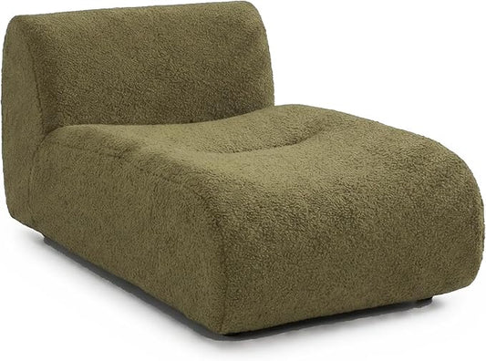 Curved Sectional Modular Sofa Chaise, Modern Boneless Sofa with Deep Seat, Sherpa Boucle Cloud Couch for Living Room, Cozy Teddy L-Shaped Couches, No Assembly, Green, Sofa Chaise