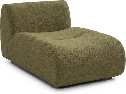 45" Curved Sectional Chaise, Modern Single Sofa Lounge Chair with Deep Seat, Boneless Modular Sherpa Sofas for Small Living Room, Bedroom, Apartment– No Assembly,Green