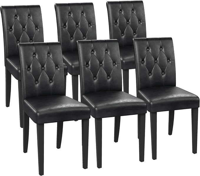 Welzona Upholstered Dining Chairs Set of 6, Button Tufted Parsons Dining Chair with Solid Wood Legs, Modern PU Leather Side Chair for Dining Room/Kitchen/Restaurant/Hotel- Black